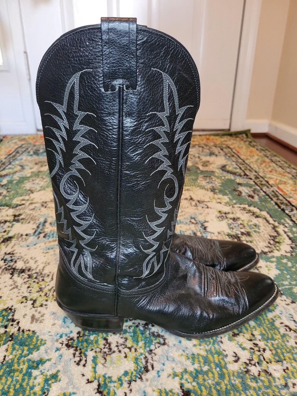 Vintage Nocona Black Leather Western Cowboy Boots, Size Mens 11